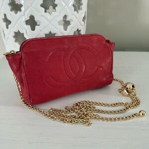 Chanel Vintage Red Lambskin CC Pouch